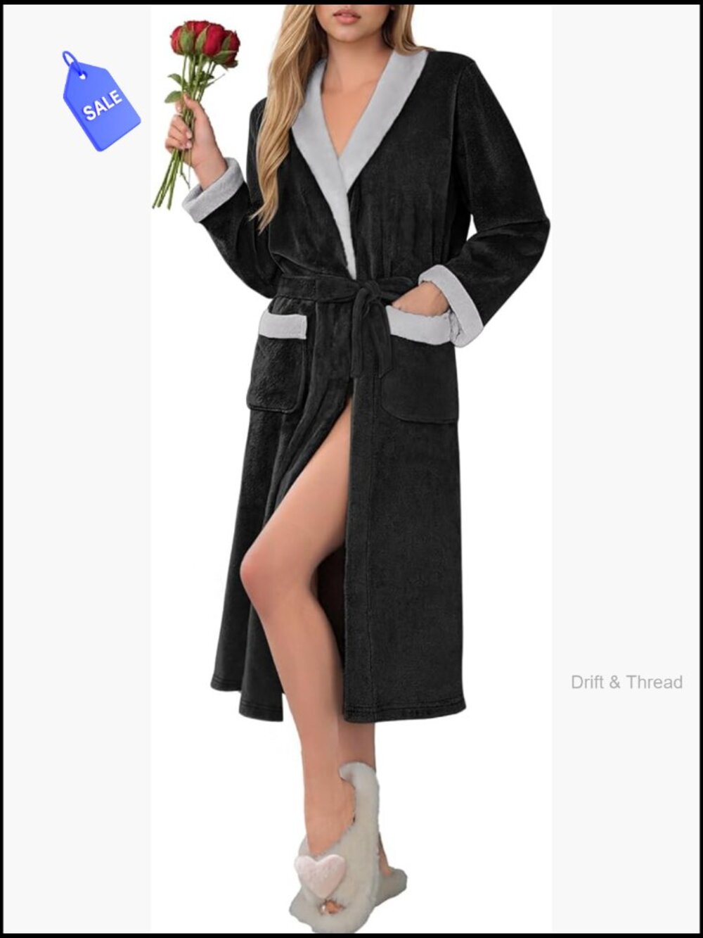 Soft Long Fleece Bathrobe Shawl Collar Lightweight Spa Sleepwear with Pockets